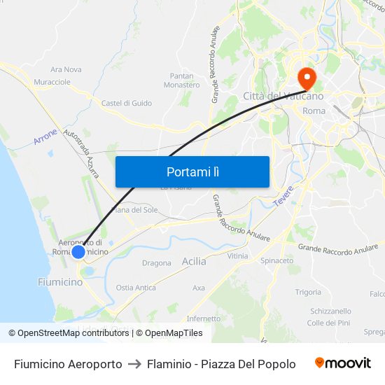 Fiumicino Aeroporto to Flaminio - Piazza Del Popolo map