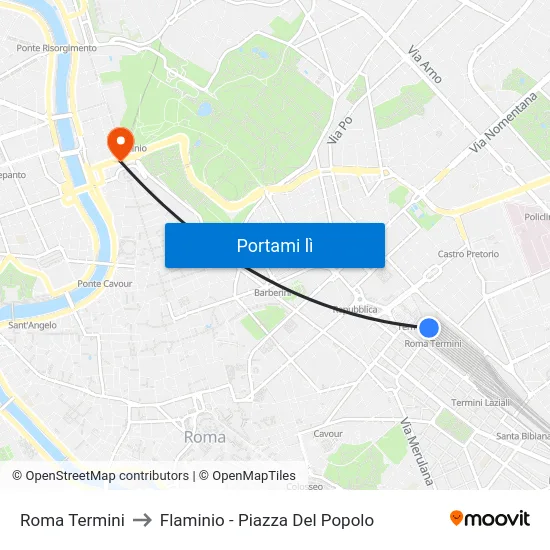Roma Termini to Flaminio - Piazza Del Popolo map