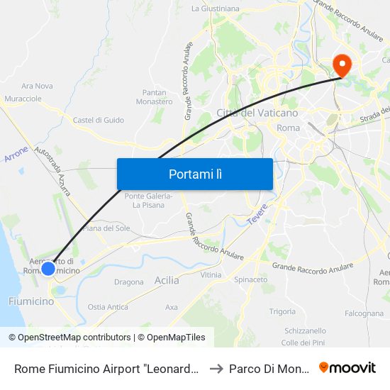 Rome Fiumicino Airport "Leonardo Da Vinci" (Fco) to Parco Di Monte Sacro map