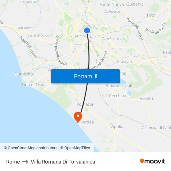 Rome to Villa Romana Di Torvaianica map