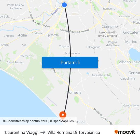 Laurentina Viaggi to Villa Romana Di Torvaianica map