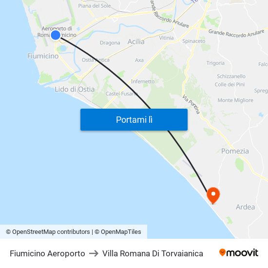 Fiumicino Aeroporto to Villa Romana Di Torvaianica map