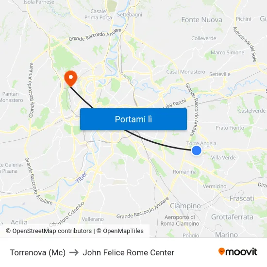 Torrenova (Mc) to John Felice Rome Center map