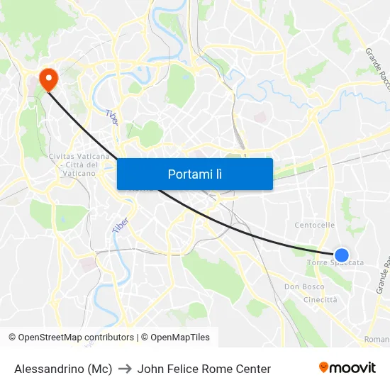 Alessandrino (Mc) to John Felice Rome Center map