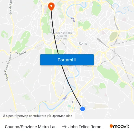 Gaurico/Stazione Metro Laurentina to John Felice Rome Center map