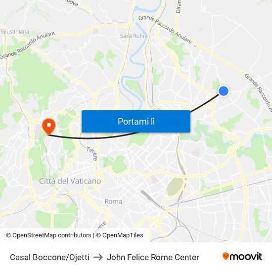 Casal Boccone/Ojetti to John Felice Rome Center map