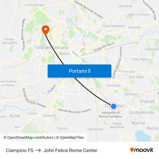 Ciampino FS to John Felice Rome Center map