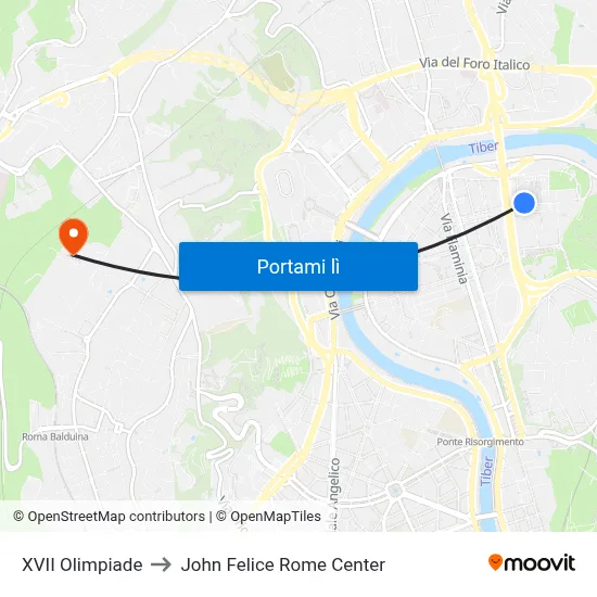 XVII Olimpiade to John Felice Rome Center map