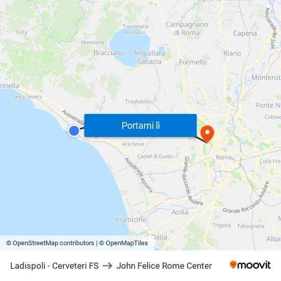 Ladispoli - Cerveteri FS to John Felice Rome Center map
