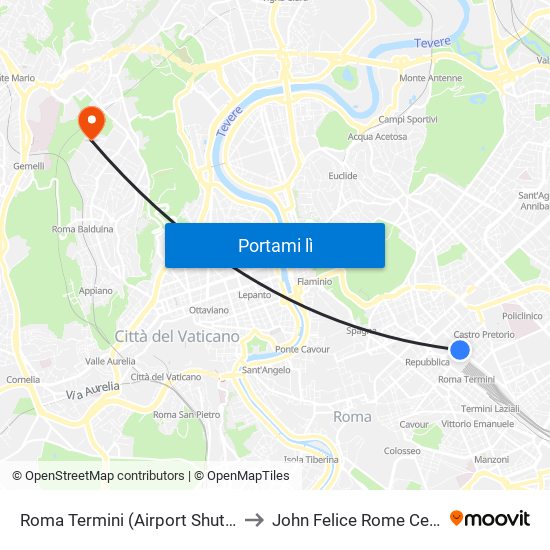 Roma Termini (Airport Shuttles) to John Felice Rome Center map