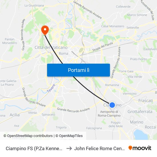 Ciampino FS (P.Za Kennedy) to John Felice Rome Center map