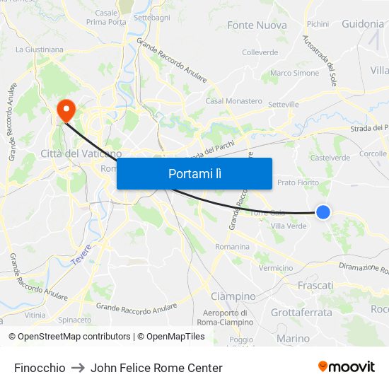 Finocchio to John Felice Rome Center map