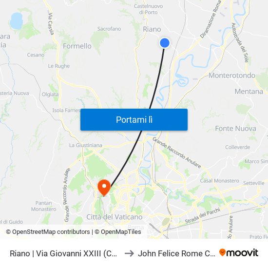 Riano | Via Giovanni XXIII (Comune) to John Felice Rome Center map