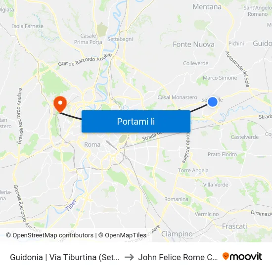 Guidonia | Via Tiburtina (Setteville) to John Felice Rome Center map
