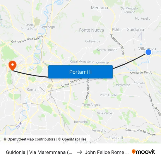 Guidonia | Via Maremmana (Villanova) to John Felice Rome Center map