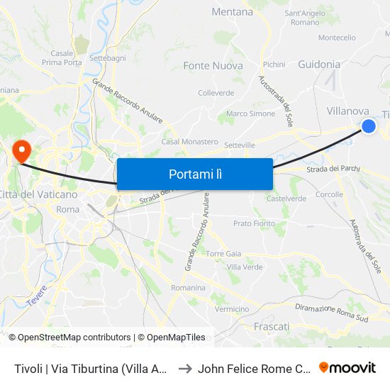 Tivoli | Via Tiburtina (Villa Adriana) to John Felice Rome Center map