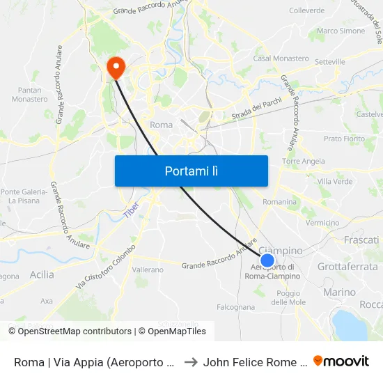 Roma | Via Appia (Aeroporto Ciampino) to John Felice Rome Center map