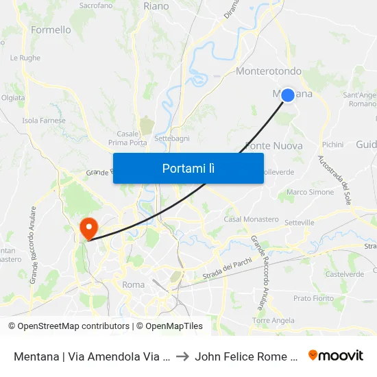Mentana | Via Amendola Via Reatina to John Felice Rome Center map