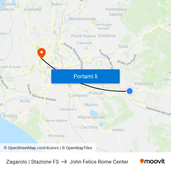 Zagarolo | Stazione FS to John Felice Rome Center map