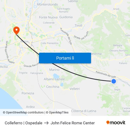 Colleferro | Ospedale to John Felice Rome Center map