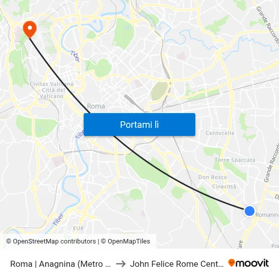 Roma | Anagnina (Metro A) to John Felice Rome Center map