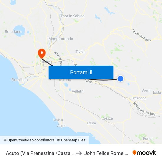 Acuto (Via Prenestina /Castagnetoli) to John Felice Rome Center map