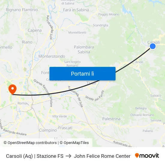 Carsoli (Aq) | Stazione FS to John Felice Rome Center map