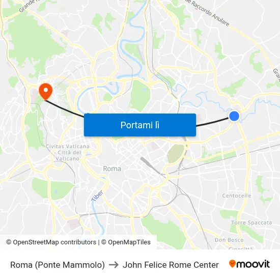 Roma (Ponte Mammolo) to John Felice Rome Center map
