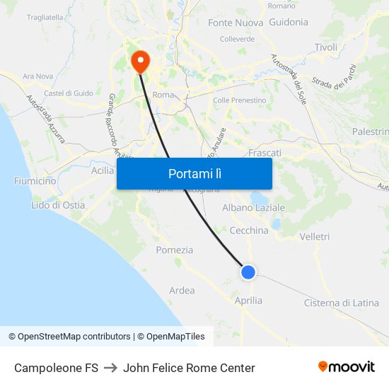 Campoleone FS to John Felice Rome Center map