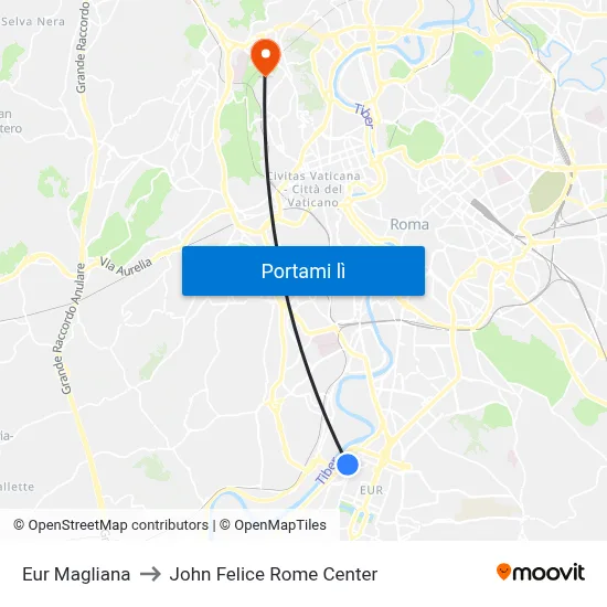 Eur Magliana to John Felice Rome Center map