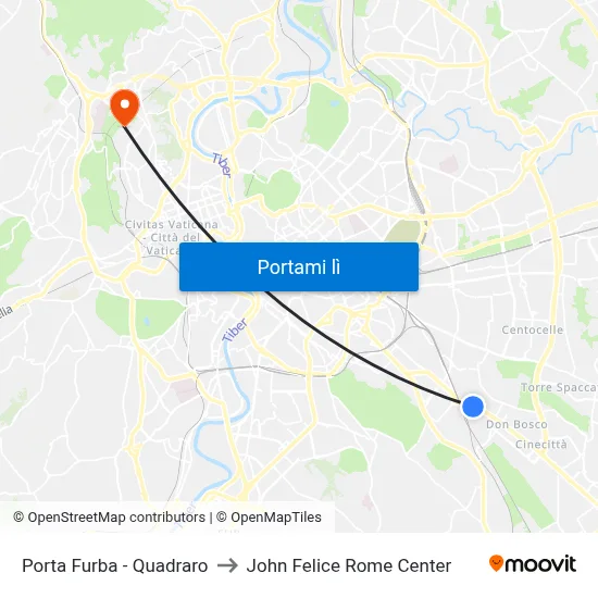 Porta Furba  - Quadraro to John Felice Rome Center map
