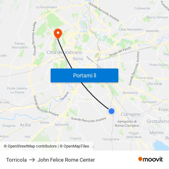 Torricola to John Felice Rome Center map