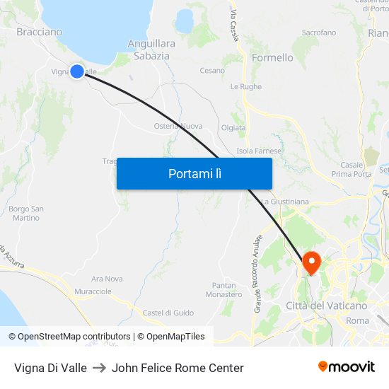 Vigna Di Valle to John Felice Rome Center map