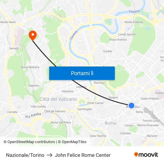 Nazionale/Torino to John Felice Rome Center map