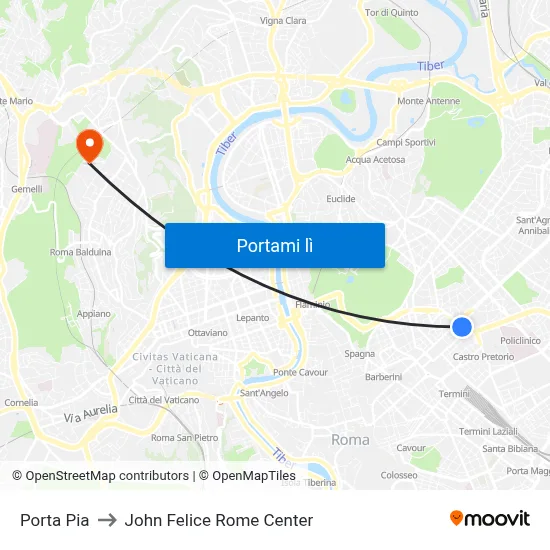 Porta Pia to John Felice Rome Center map