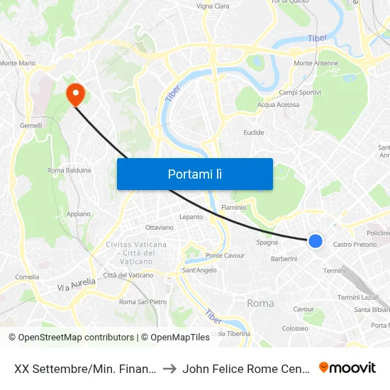 XX Settembre/Min. Finanze to John Felice Rome Center map