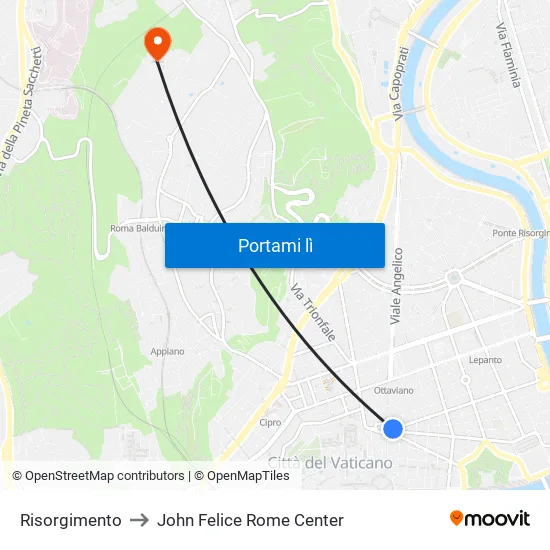 Risorgimento to John Felice Rome Center map