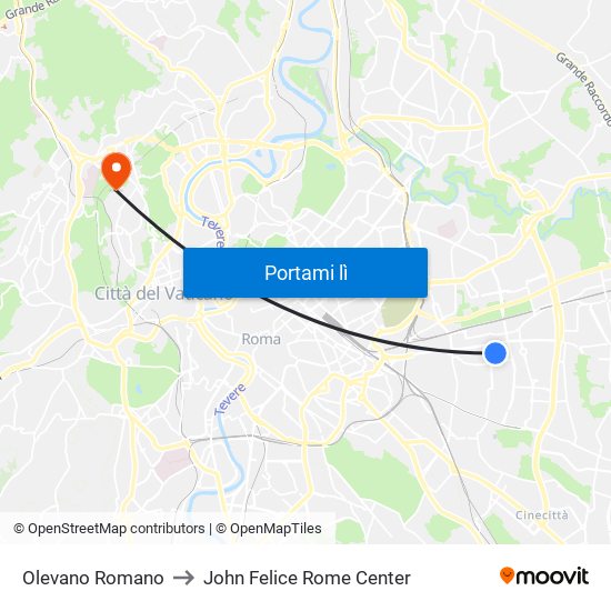 Olevano Romano to John Felice Rome Center map