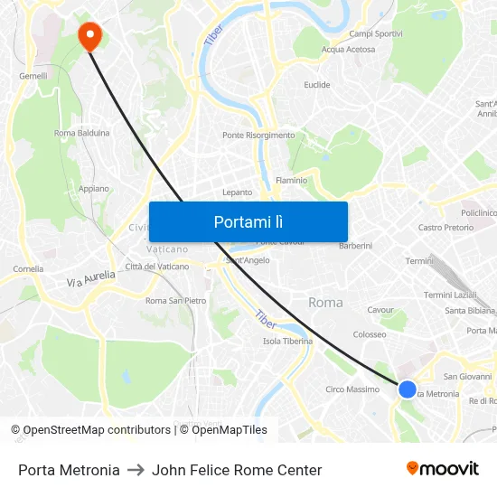 Porta Metronia to John Felice Rome Center map