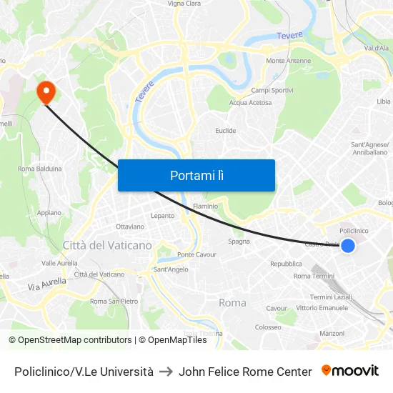 Policlinico/V.Le Università to John Felice Rome Center map