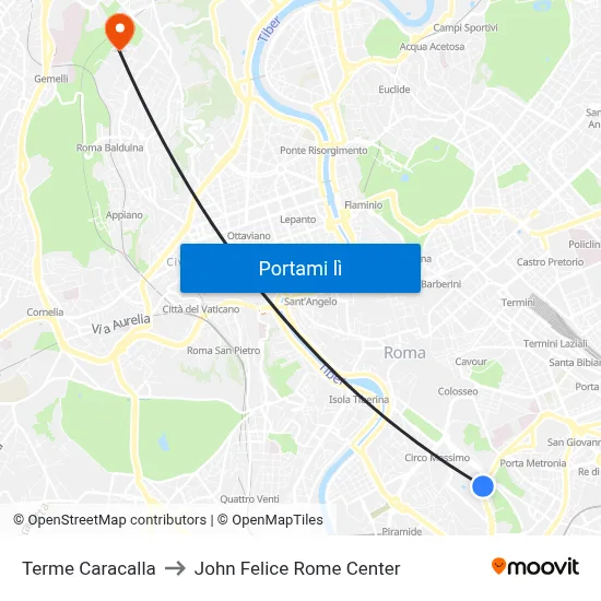 Terme Caracalla to John Felice Rome Center map