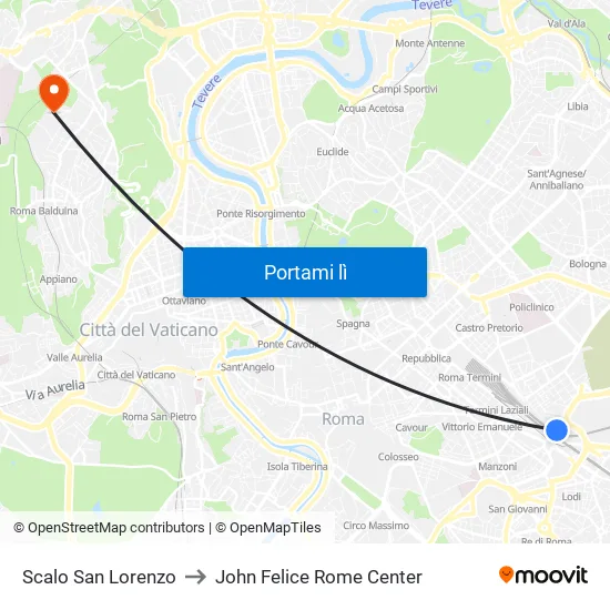 Scalo San Lorenzo to John Felice Rome Center map