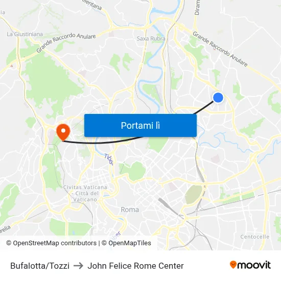 Bufalotta/Tozzi to John Felice Rome Center map