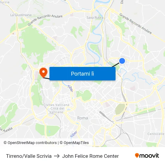 Tirreno/Valle Scrivia to John Felice Rome Center map