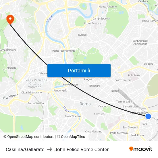 Casilina/Gallarate to John Felice Rome Center map