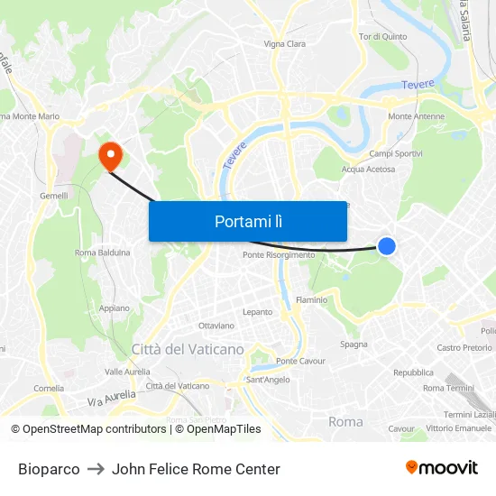 Bioparco to John Felice Rome Center map