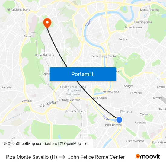 P.za Monte Savello (H) to John Felice Rome Center map