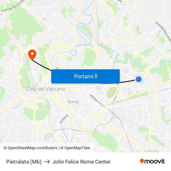 Pietralata (Mb) to John Felice Rome Center map