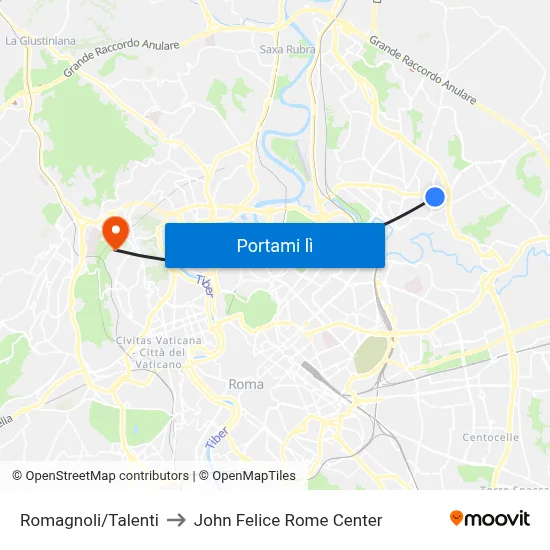 Romagnoli/Talenti to John Felice Rome Center map