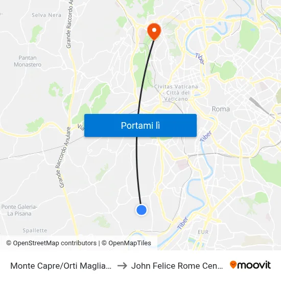 Monte Capre/Orti Magliana to John Felice Rome Center map